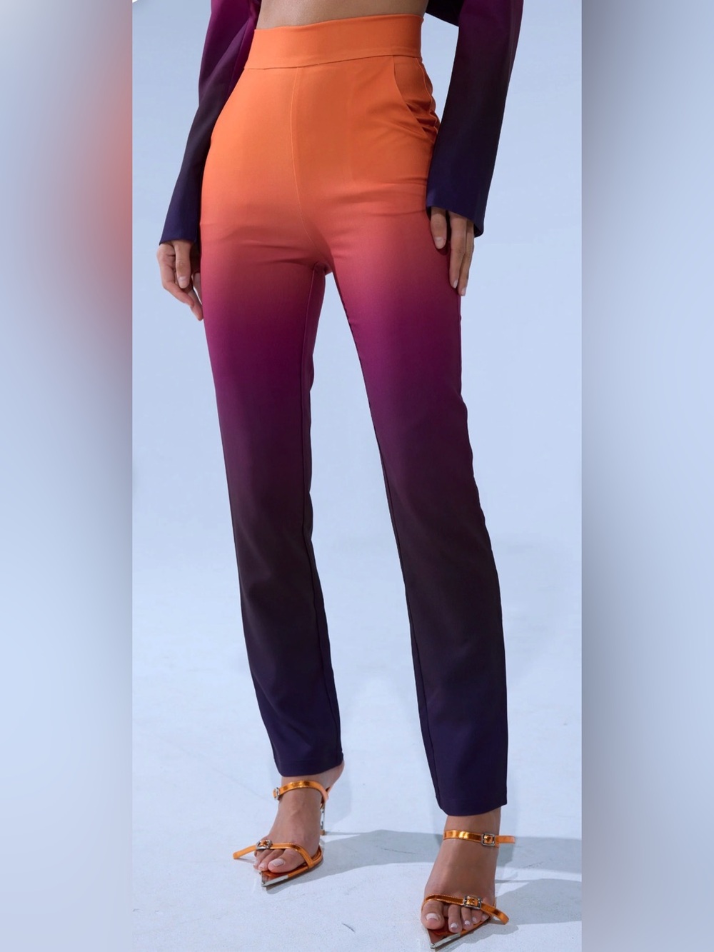 AKIRA Rise and Shine Ombré Orange to Purple Straight-Leg Pants Trousers S NWT